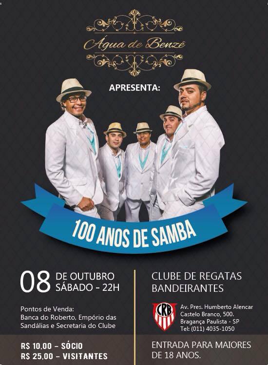 Água de Benze apresenta show “100 anos de samba” e o Bragança Em Pauta sorteia par de ingressos