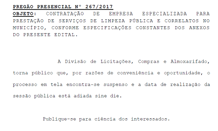 Mais uma licitação é suspensa: desta vez do lixo