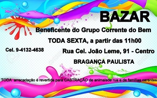 327º Bazar do Grupo Corrente do Bem acontece nesta sexta