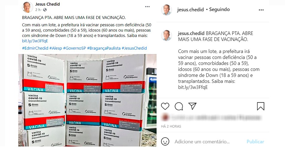 Jesus Chedid divulga vacinação já encerrada e confunde população