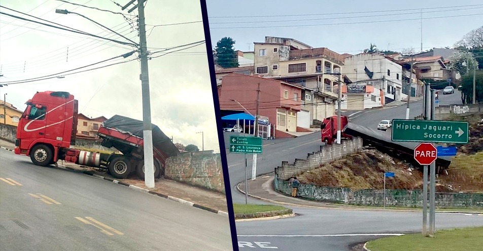 Caminhão desgovernado derruba muro no São Lourenço