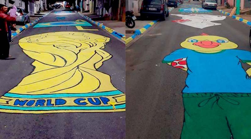 Rua da Zona Norte é pintada para a Copa do Mundo