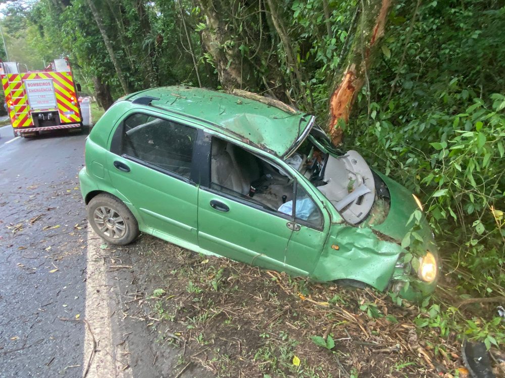 Veículo colide contra árvores na Variante do Taboão, em Bragança