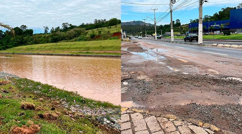 Piscinão transborda e causa estragos na Avenida Alberto Diniz