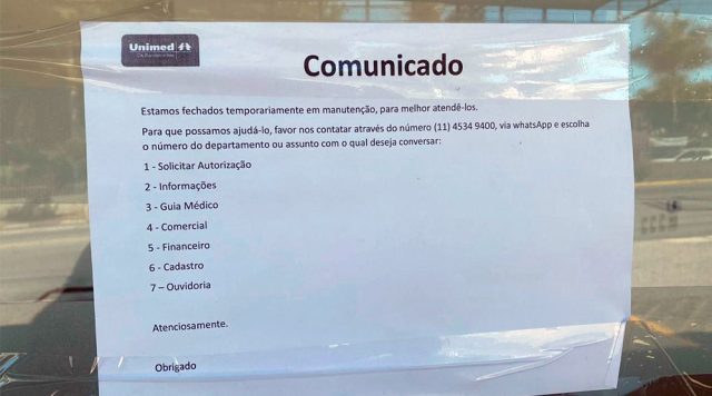 Comunicado Oficial da Unimed em Bragança Paulista (Foto Reprodução/Jornal Em Pauta)