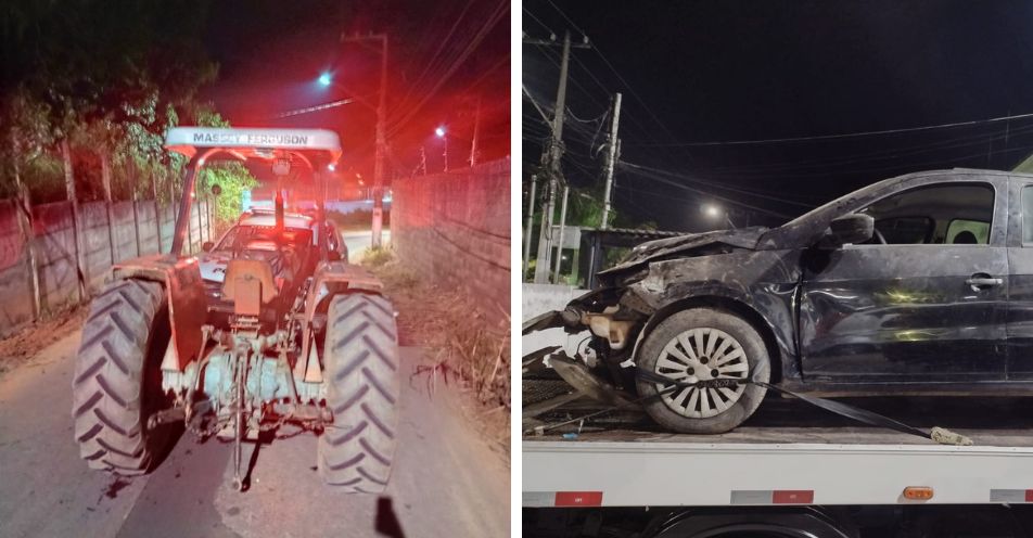 Ladrões batem trator em viatura e capotam carro durante fuga em Bragança