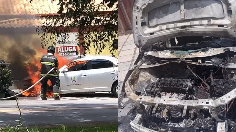 Carro da Prefeitura de Bragança Paulista pega fogo