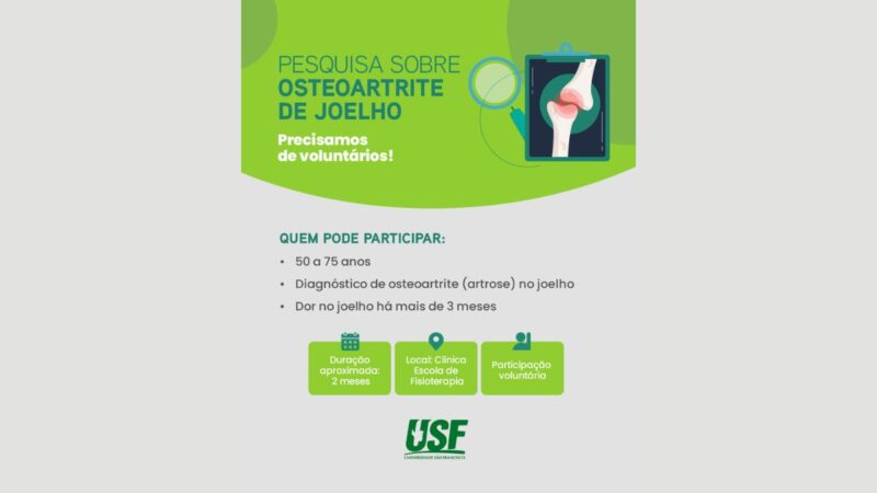 Clínica-Escola de Fisioterapia da USF busca voluntários para pesquisa sobre osteoartrite de joelho